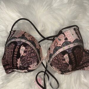 Victoria's Secret Black and Pink Paisley Bikini Top